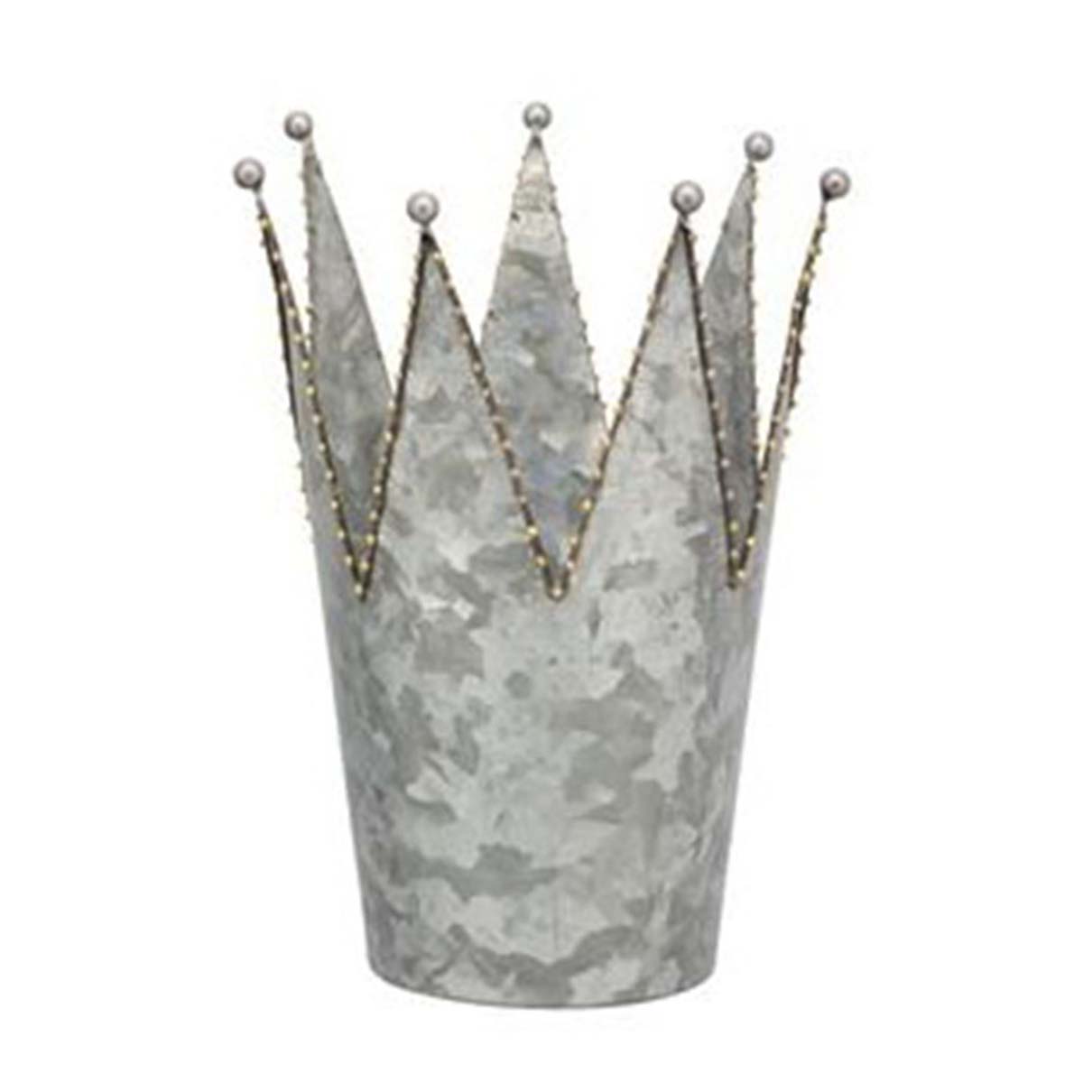 Deko Krone Junker, Windlicht Krone aus Zink, silber mit Goldrand, 19cm, Metall