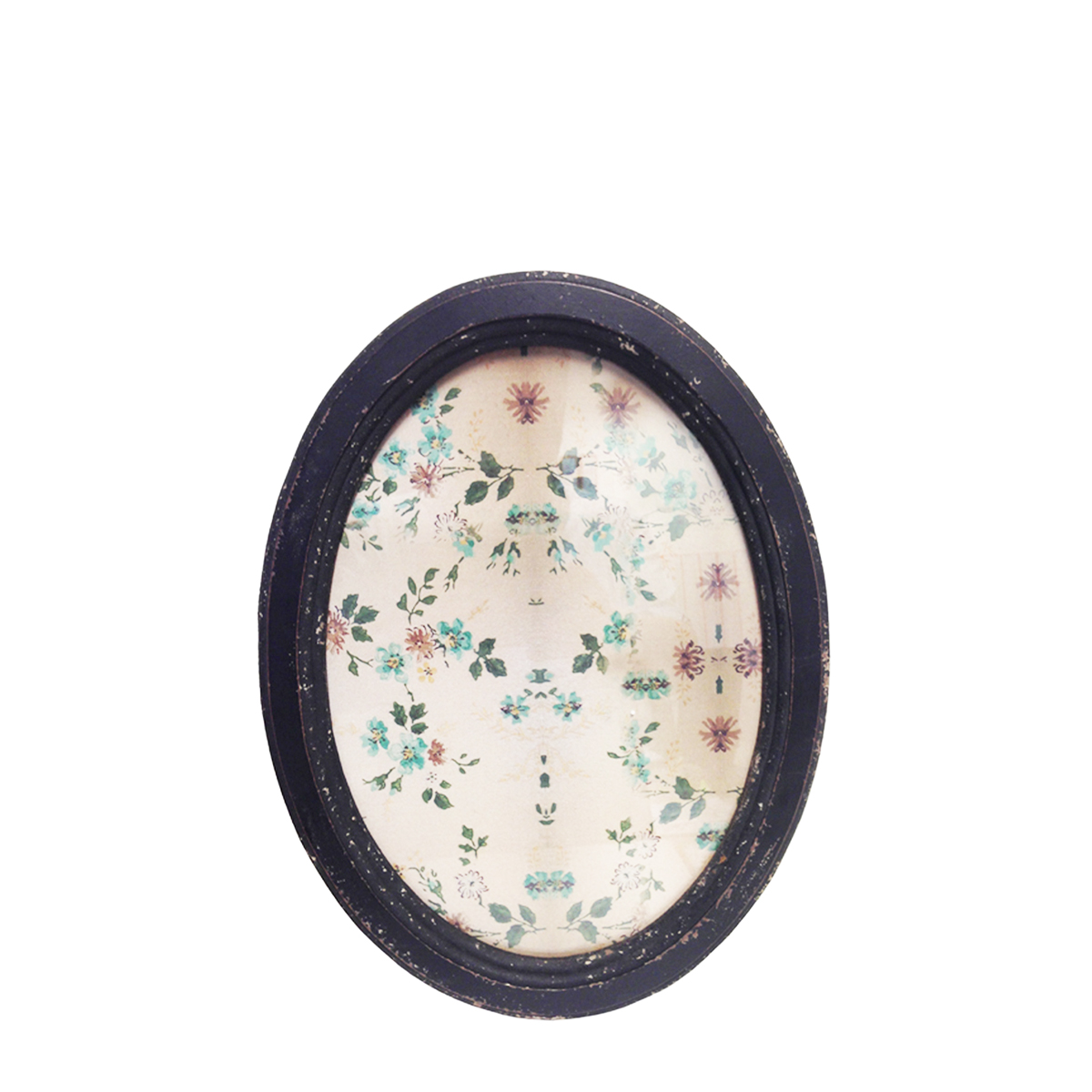 Bilderrahmen Shabby chic, Holzrahmen oval, antik schwarz, used look, 37x28cm