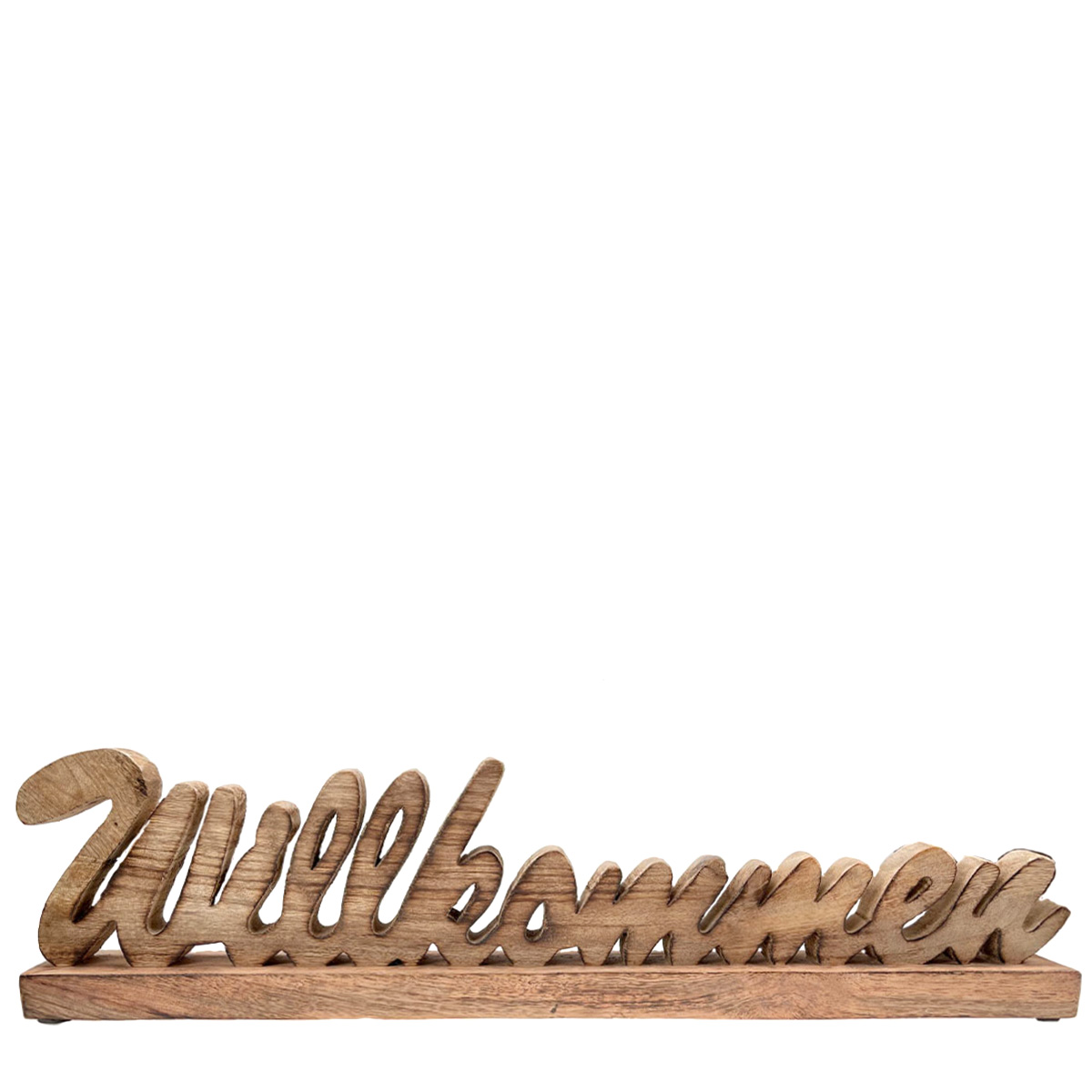 Deko Holzaufsteller mit Schriftzug Willkommen, Willkommen auf Holzsockel, 48x12cm, Mangoholz