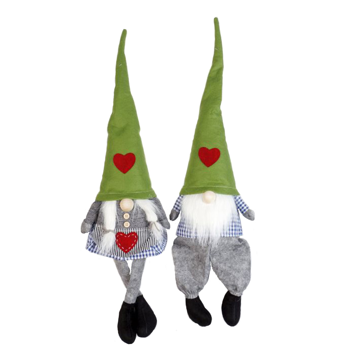 Wichtel "Felix und Anna", 53cm, sitzend, grüne Filzmützen, Set/2