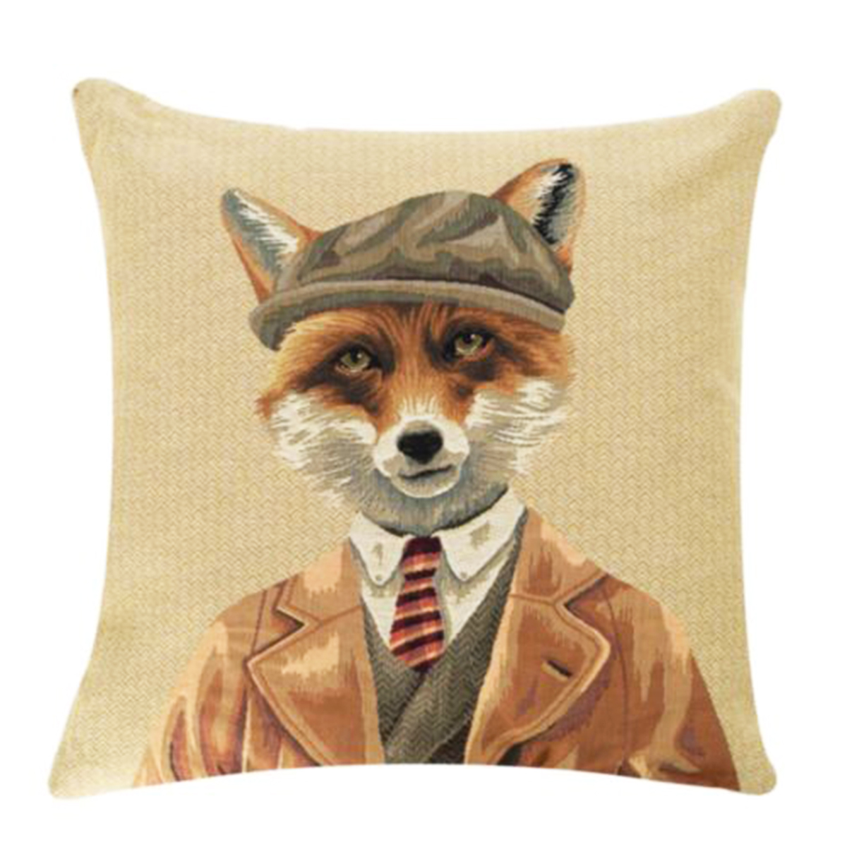 Gobelin Kissen Fuchs, Jäger Fuchs mit Schildmütze, 45x45cm, Mars & More