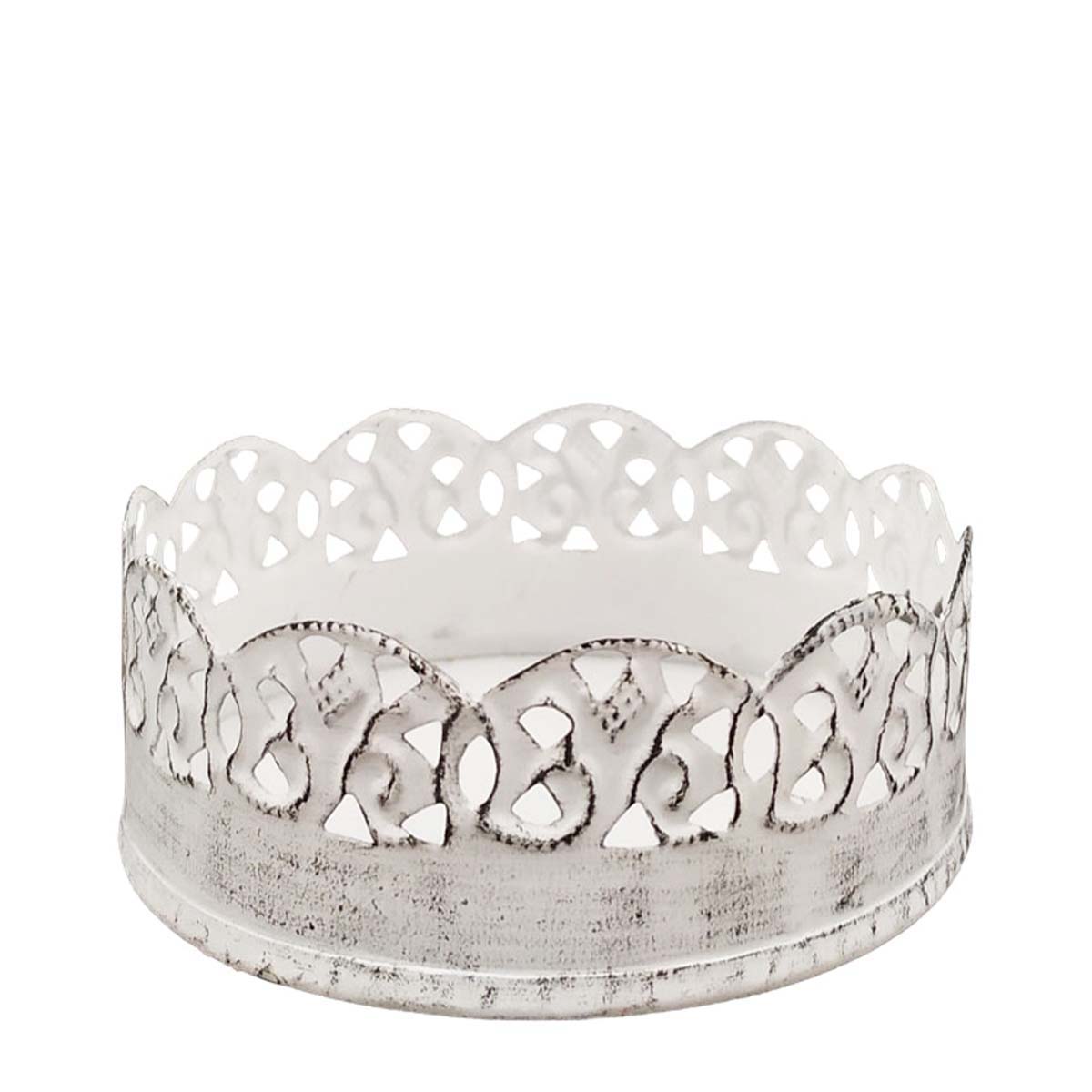 Deko Schale Ornament, Metallschale antik weiß, used look, Ø10cm, Metall