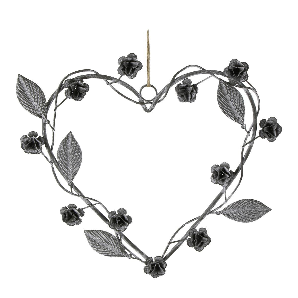 Deko Herz mit Rosenranke, 20cm, Zink, Hänger
