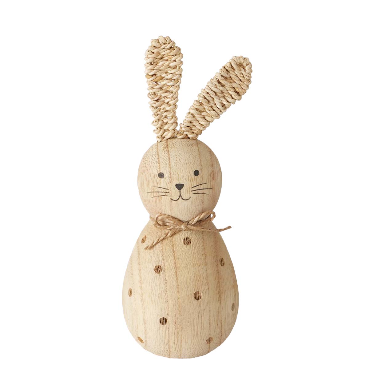 Deko Hase Sanela, Holzhase mit Bastohren und Punkte, 17cm, Naturholz, Boltze Home Collections
