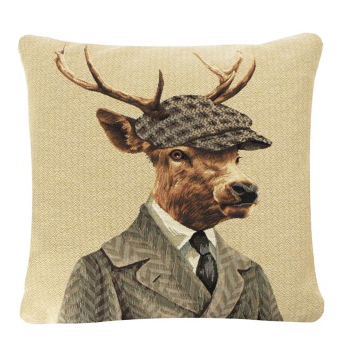 Gobelin Kissen Hirsch, Jäger Hirsch mit Schildmütze, 45x45cm, Mars & More