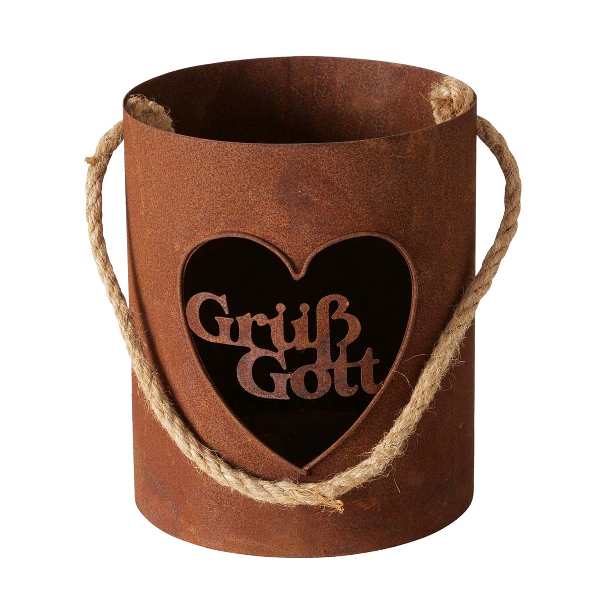 Rost Windlicht Grüß Gott, Windlicht mit Herz und Spruch, 18x15cm, Boltze Home Collections