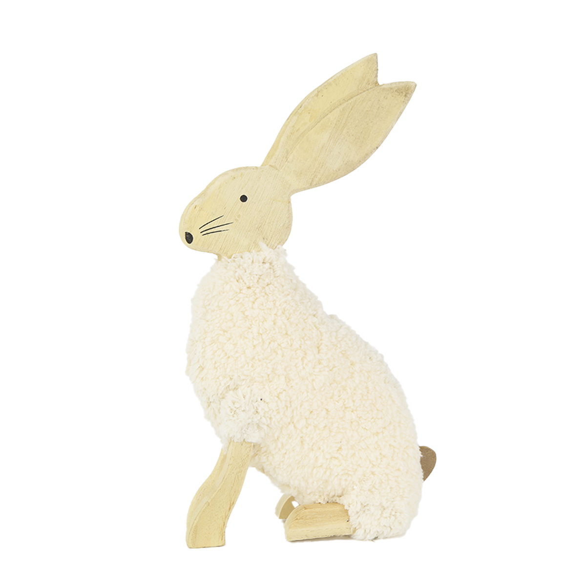 Deko Hase, Plüschhase creme-natur, 44cm, Holz, Aufsteller