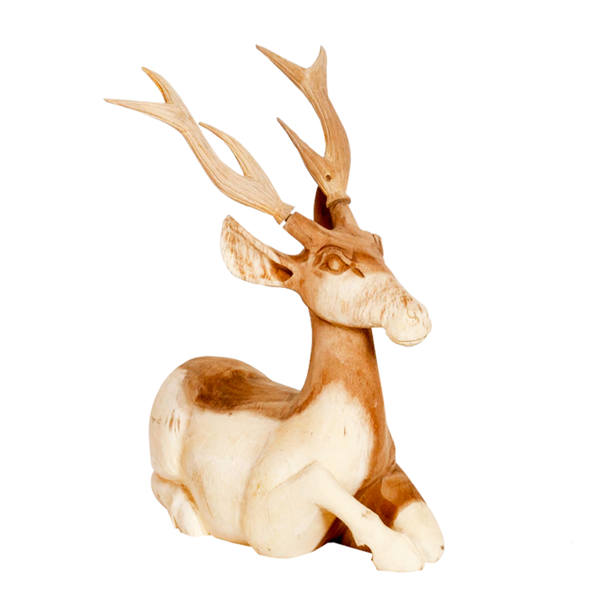 Deko Hirsch Natur, Hirsch aus Naturholz, liegend, 80cm, Decorama