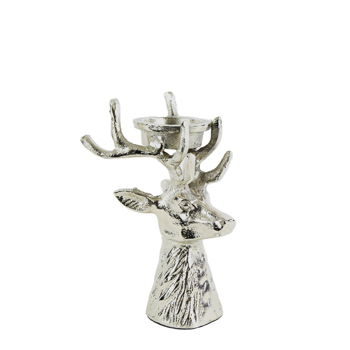 Deko Teelichthalter Hirsch, Hirschkopf silber, 10x17cm, Metall