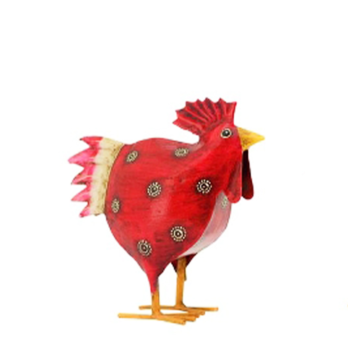 Deko Hahn, Metallhahn mit Punkte, rot, 14x15cm, Metall