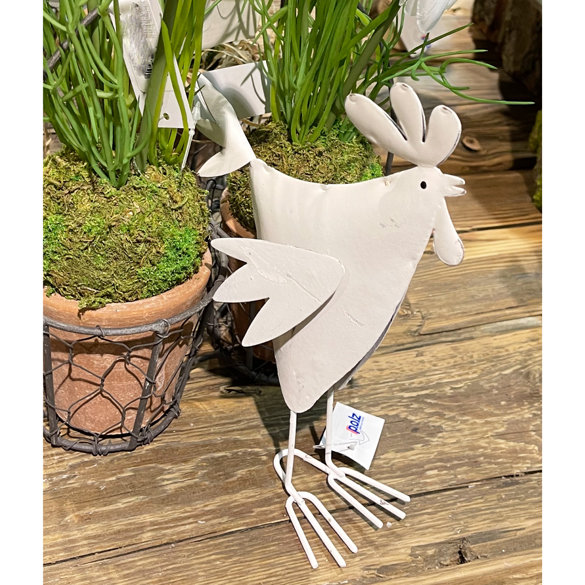 Deko Metallhahn, Hahn, weiß used look, 19cm, Metall