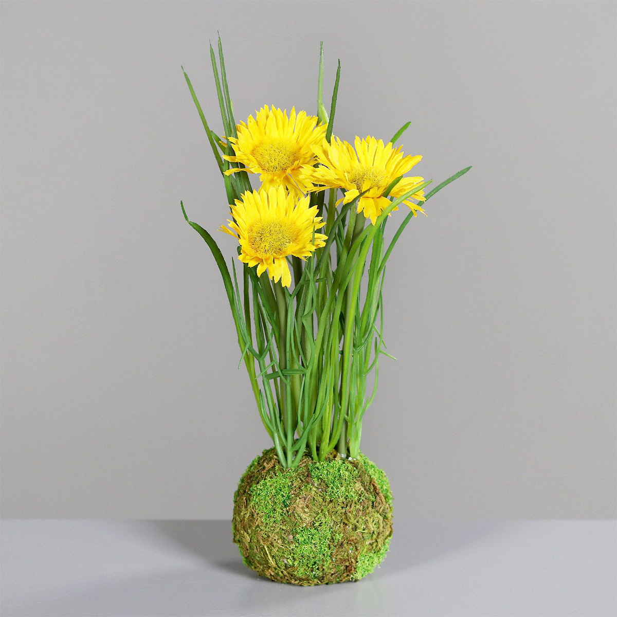 Deko Kunstblume Frühling, Löwenzahn im Moosball, gelb, 23cm
