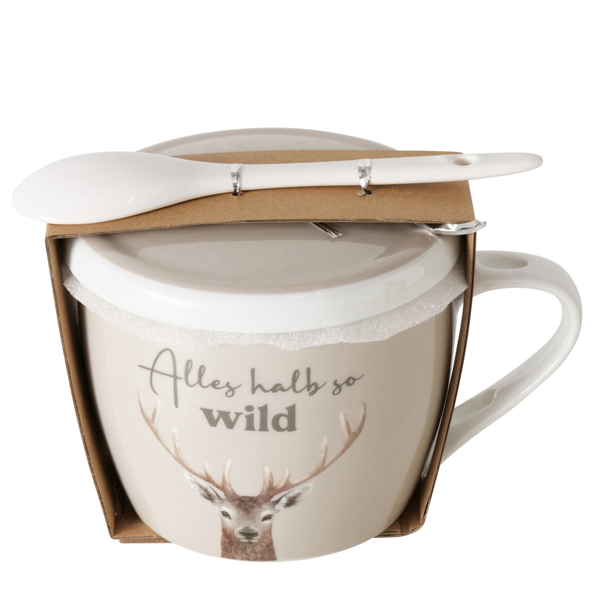 Jumbobecher Wild, Porzellanbecher Hirsch, Alles halb so wild, 3tlg, Boltze Home Collections
