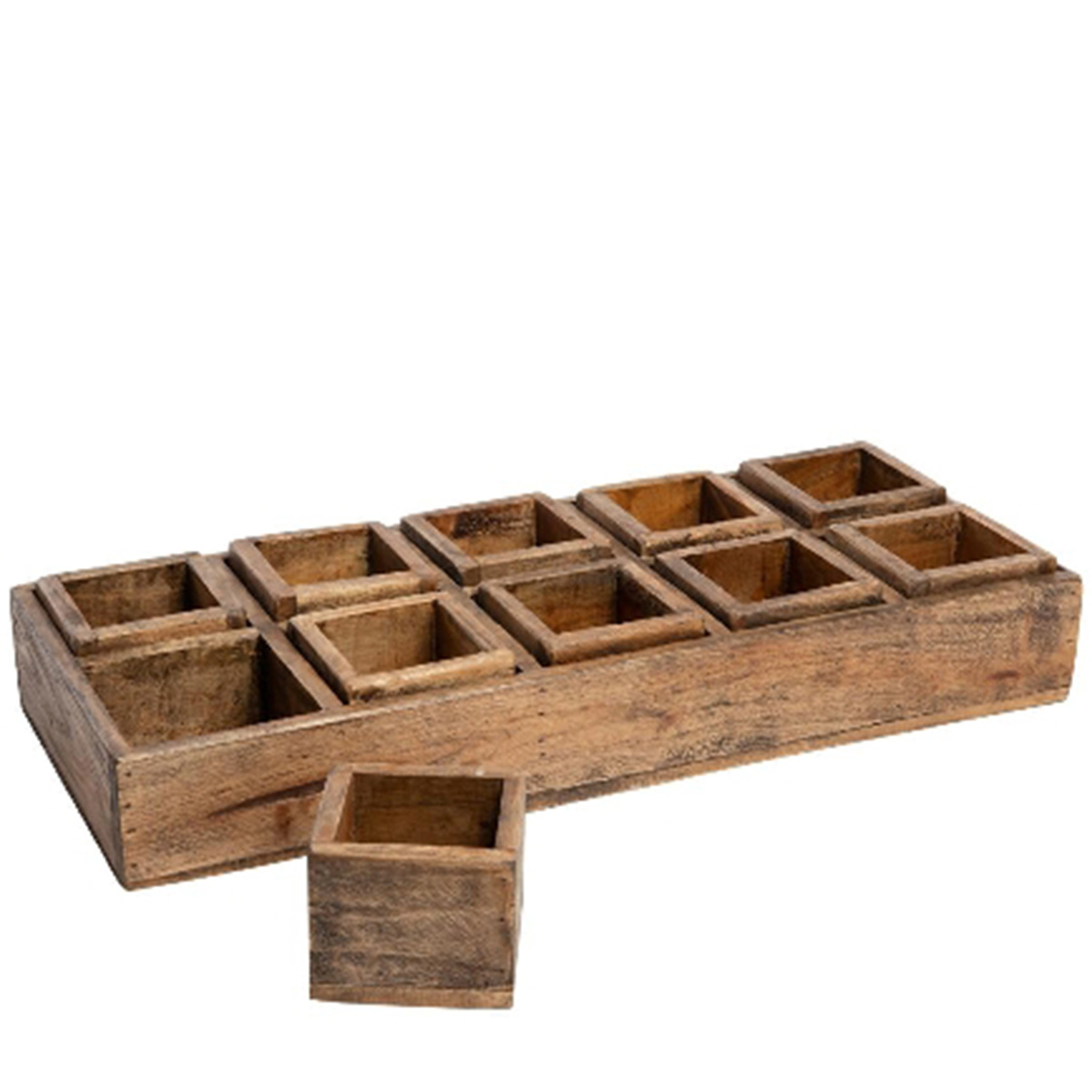 Holzkiste mit 10 Unterteilungen 57x23cm