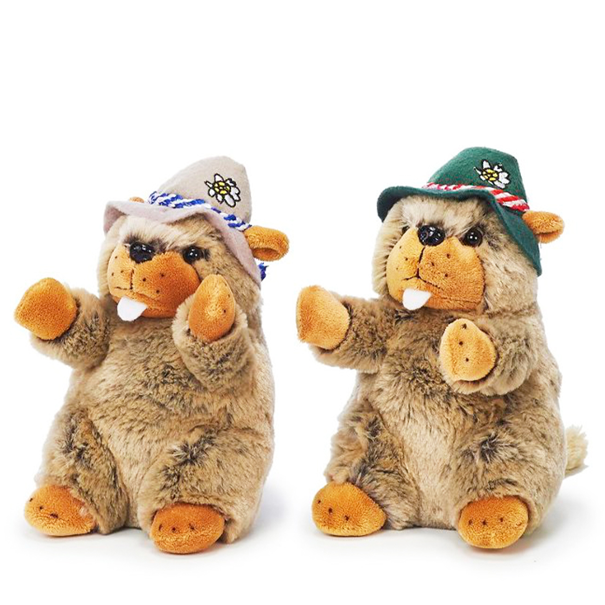 Plüschtier Murmeltier Jodler, Murmeltier mit Jodelsound, 16cm, grauer oder grüner Hut, 16cm