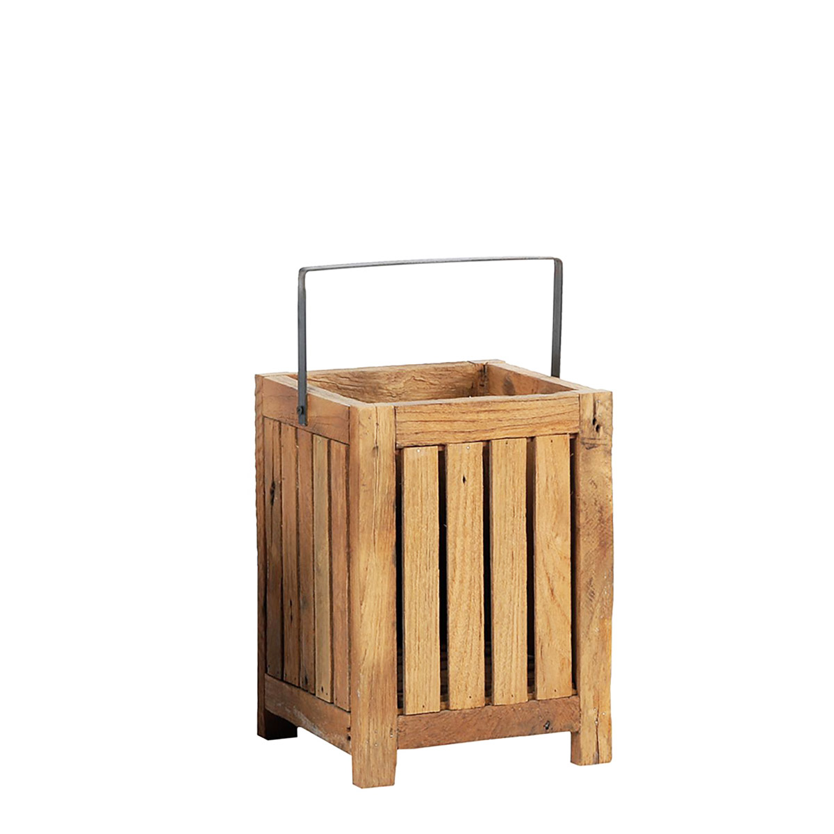 Windlicht Naturholz, Laterne Sharon mit Henkel, 17x17cm, WMG Grünberger