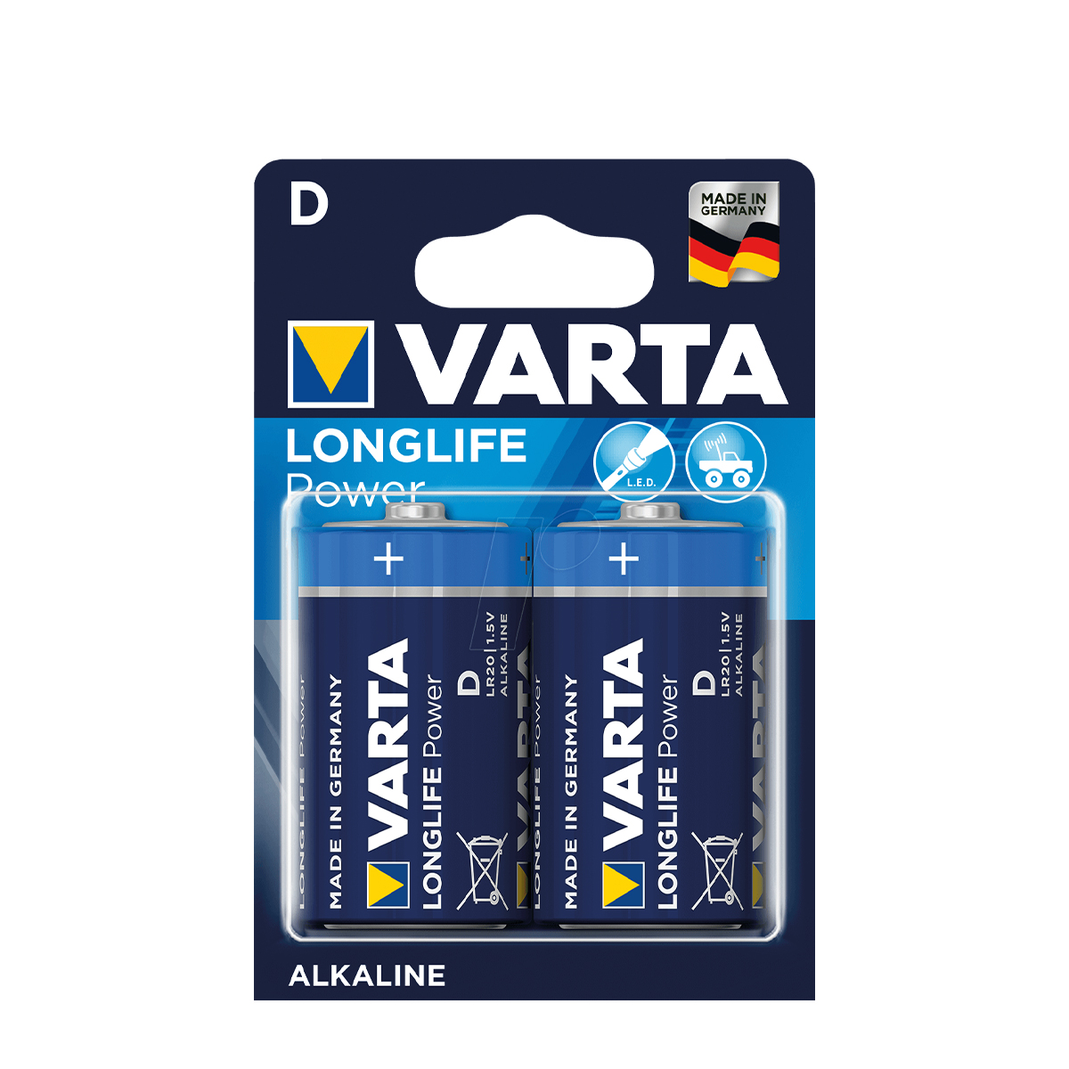 Varta Batterie, Alkaline, Longlife Power, D (Mono), 2 St. im Blister