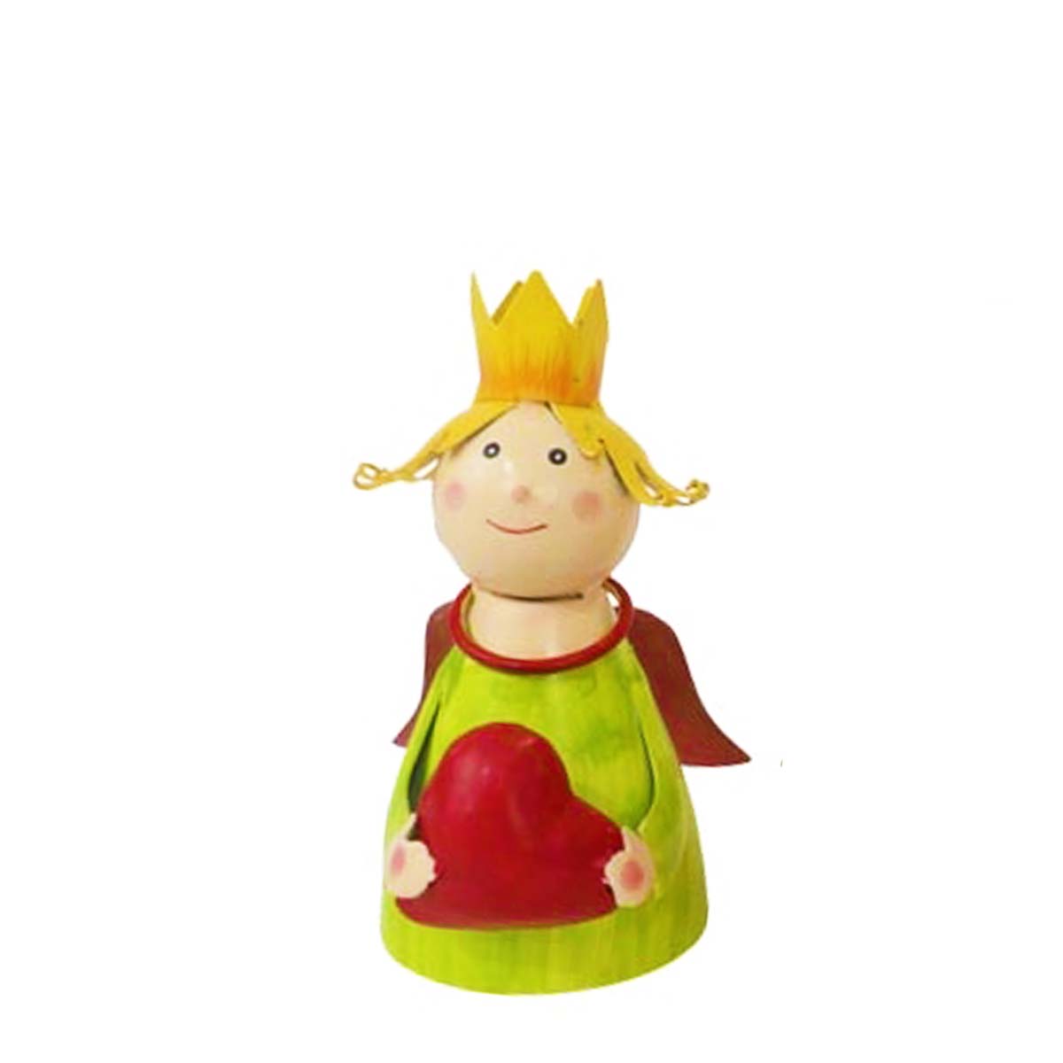 Zaunhocker Engel, Schutzengel mit Krone und Herz, grün, 10x15cm, Metall