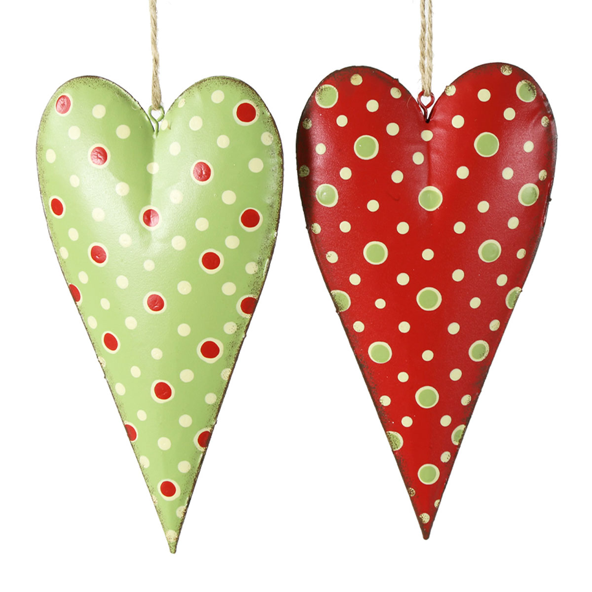 Deko Herz, Metallherz mit Punkte, rot oder grün, 19cm, Hänger