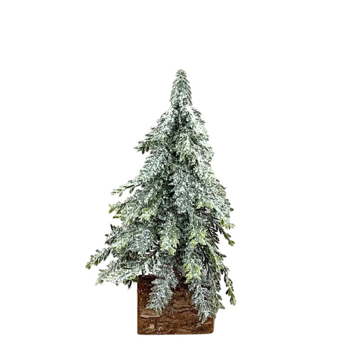 Deko Tannenbaum, Tannenbaum beschneit auf Holzfuß, 20cm, Naturholz/PE
