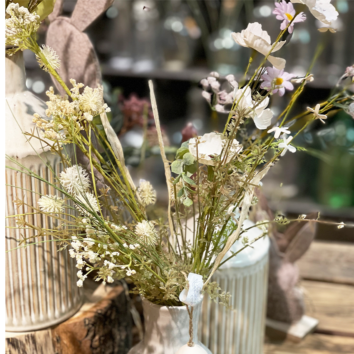 Kunstblumen, Wiesenblumen, weiß, 62cm