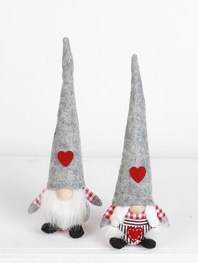 Wichtel "Linus und Mila", 23cm, graue Filzmützen, Set/2