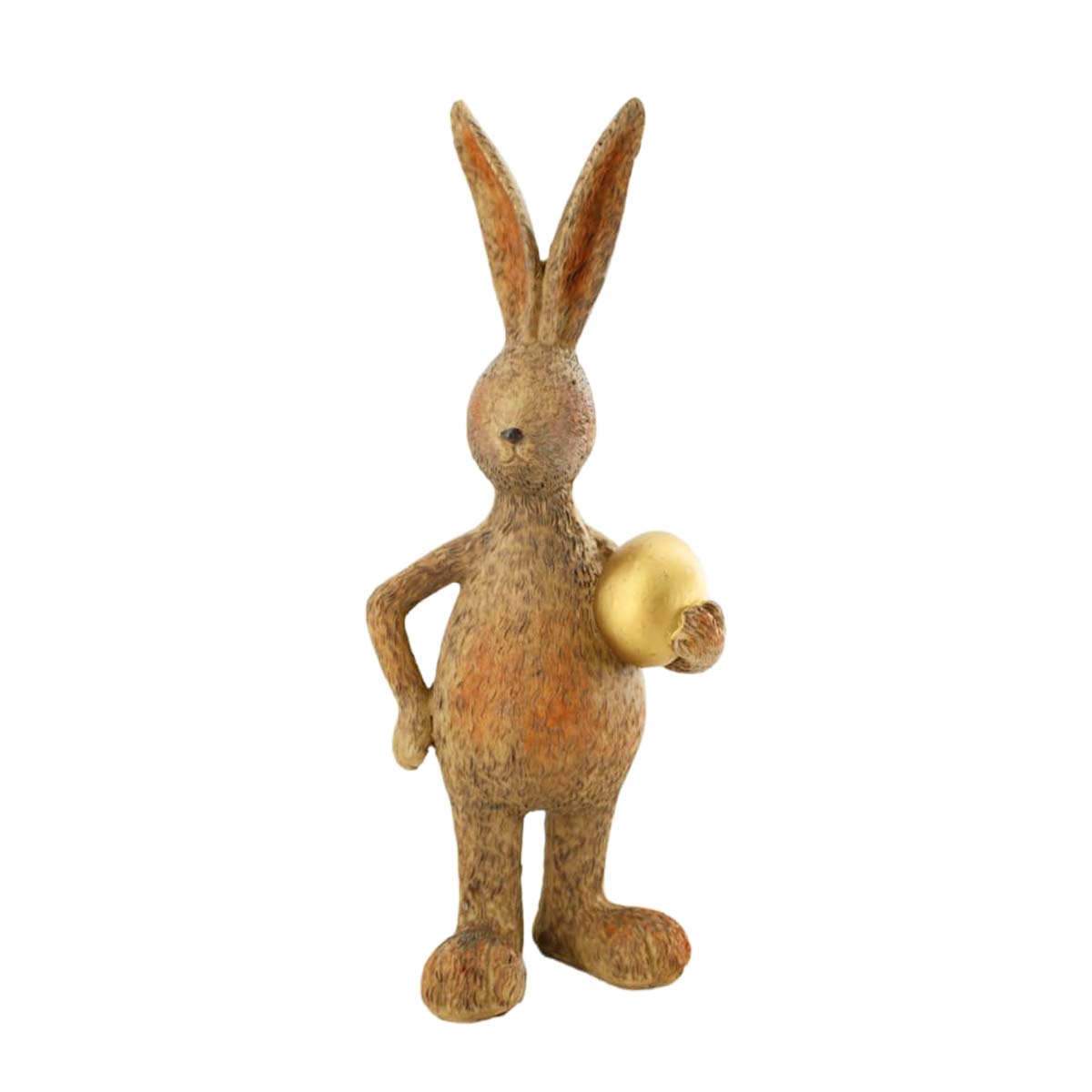 Deko Hase, Osterhase mit goldenem Ei, 27cm, Polyresin
