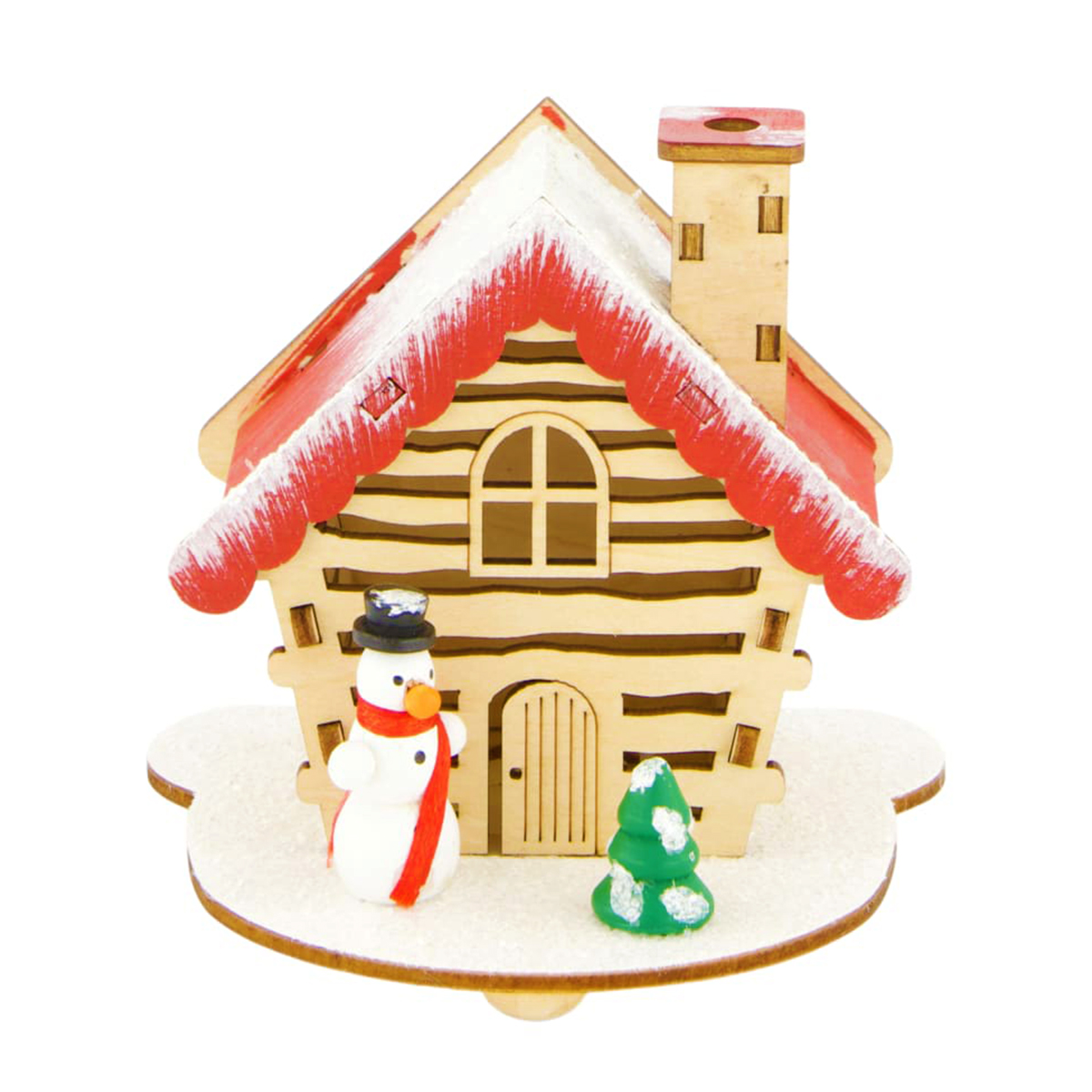 LED Winterhaus mit Schneemann aus Holz, beleuchtet, 10x10cm, DIJK Natural Collections