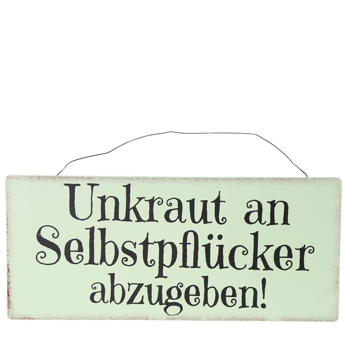 Metall Schild, Unkraut an Selbstpflücker abzugeben, grün, 30x13cm, Hänger