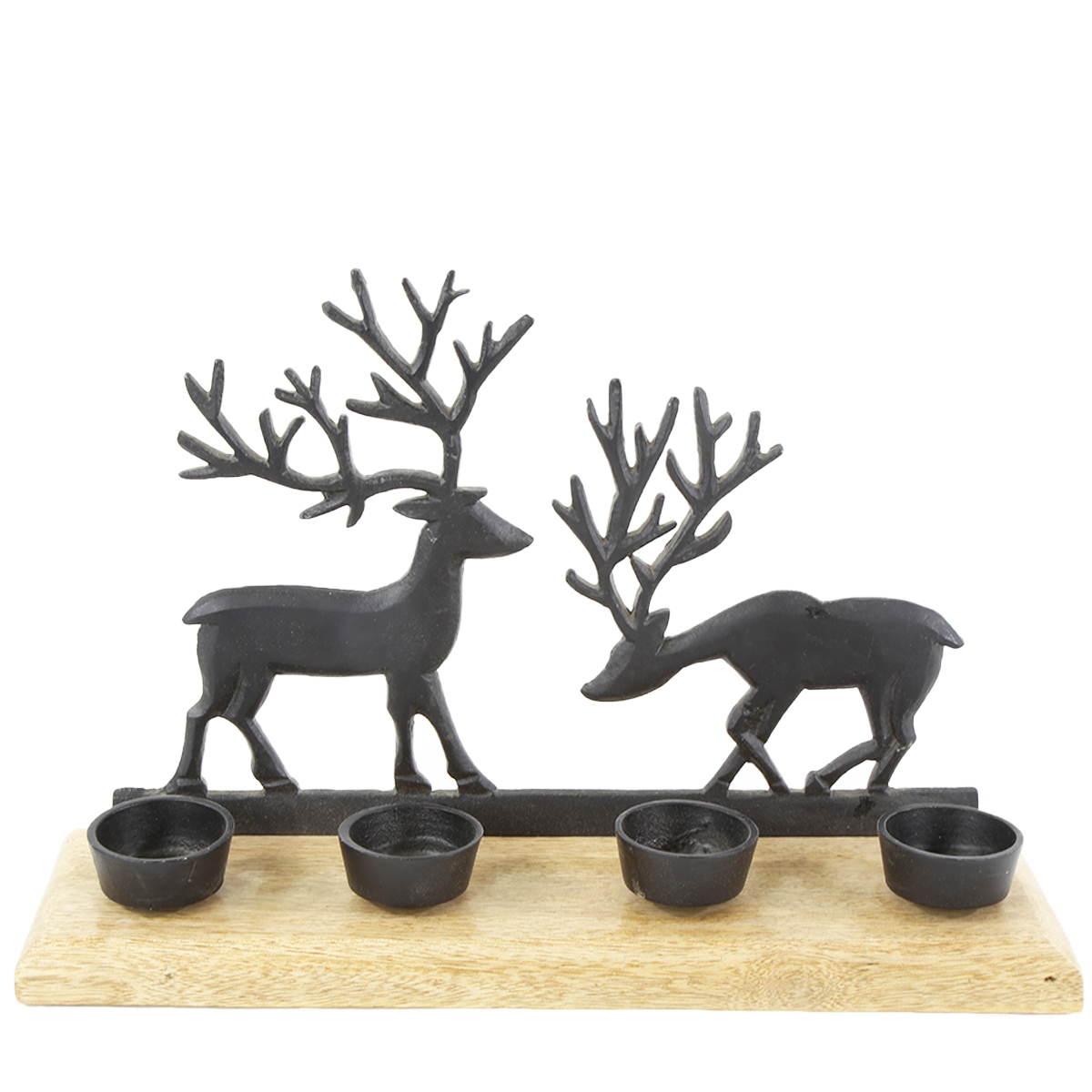 Teelichthalter Hirsche schwarz/natur 34cm