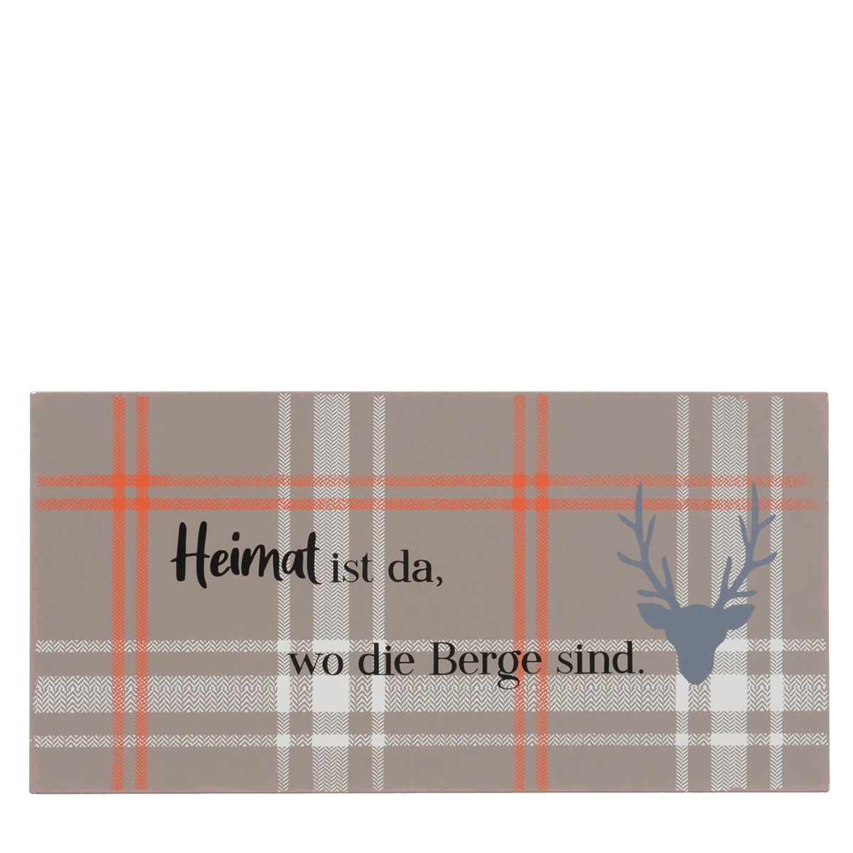 Schild Hirsch Karo, Metallschild Heimat ist da..., 40x20cm, Boltze Home Collections