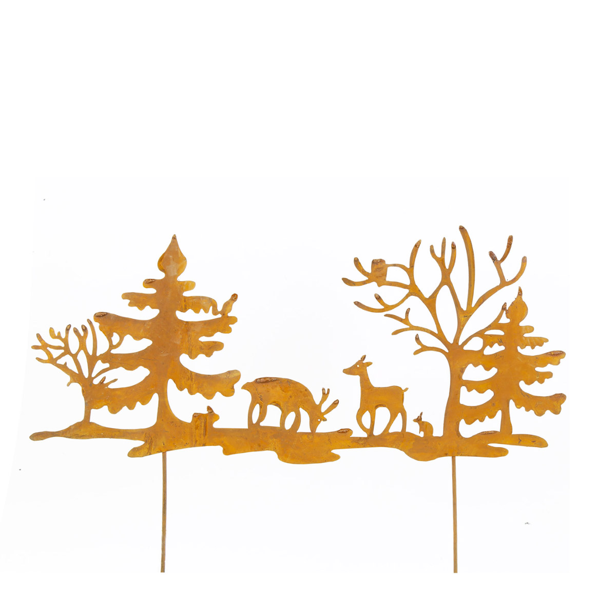 Deko Pflanzenstecker, Wald und Hirsche, used look, 45x20cm, Rost