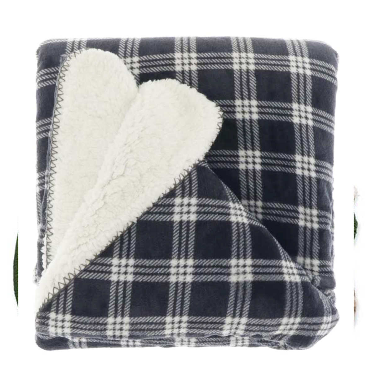 Fleece Decke Teo, karo creme-schwarz, 130x160cm, Unique Living