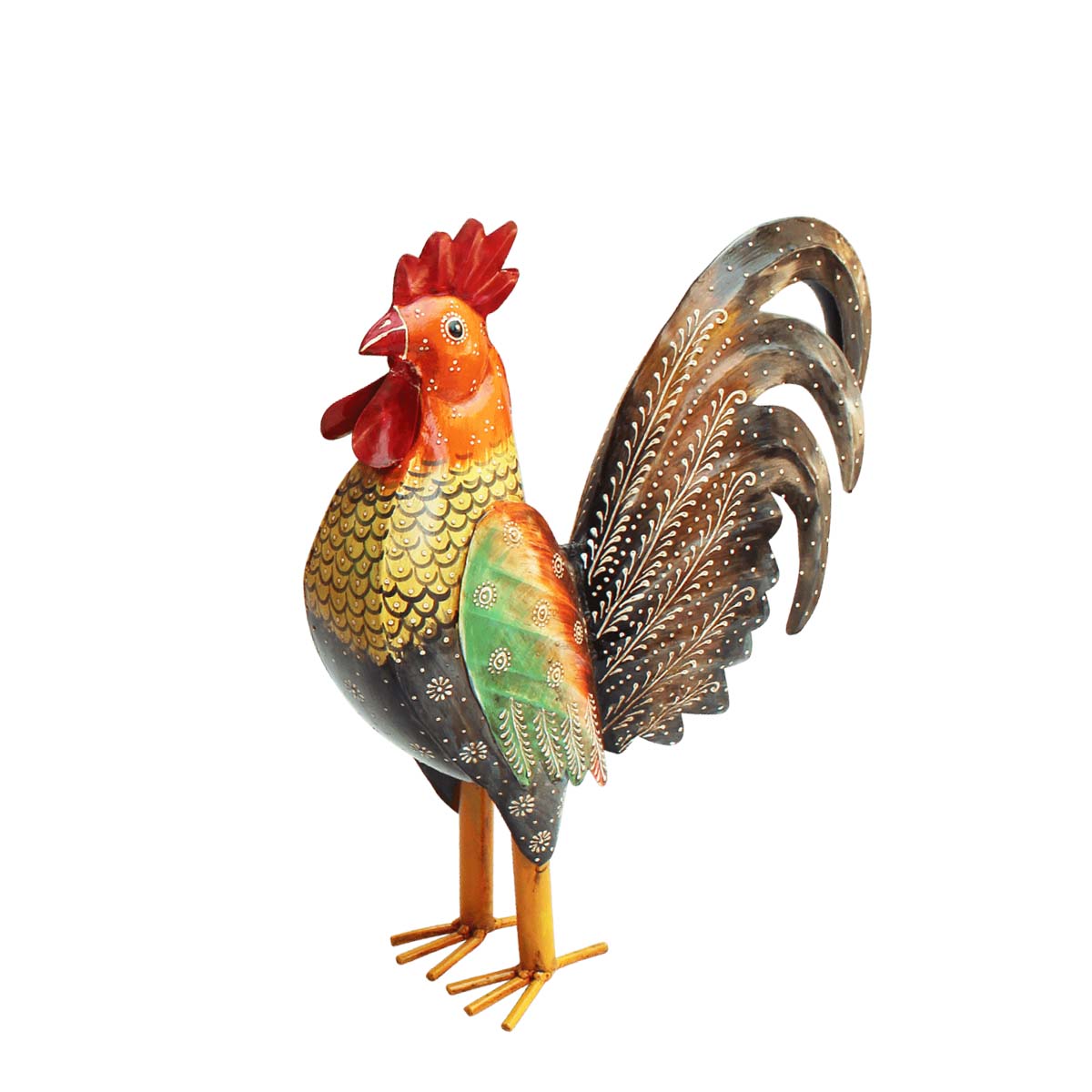Deko Hahn, Metallhahn schwarz bunt, 35x41cm, Metall