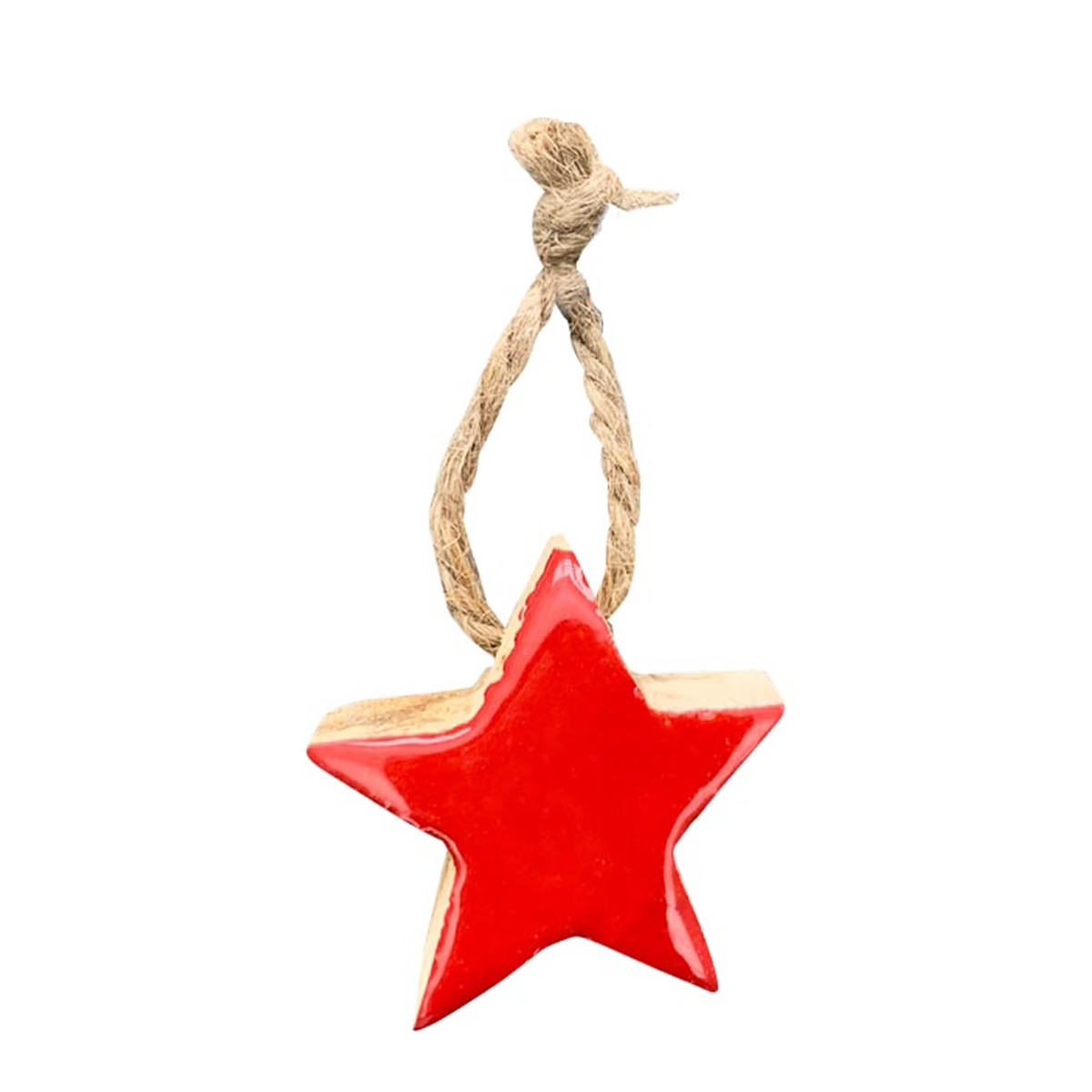 Deko Stern Emaille rot, Holzstern mit Emailleoberfläche in rot, 5x5cm, Hänger