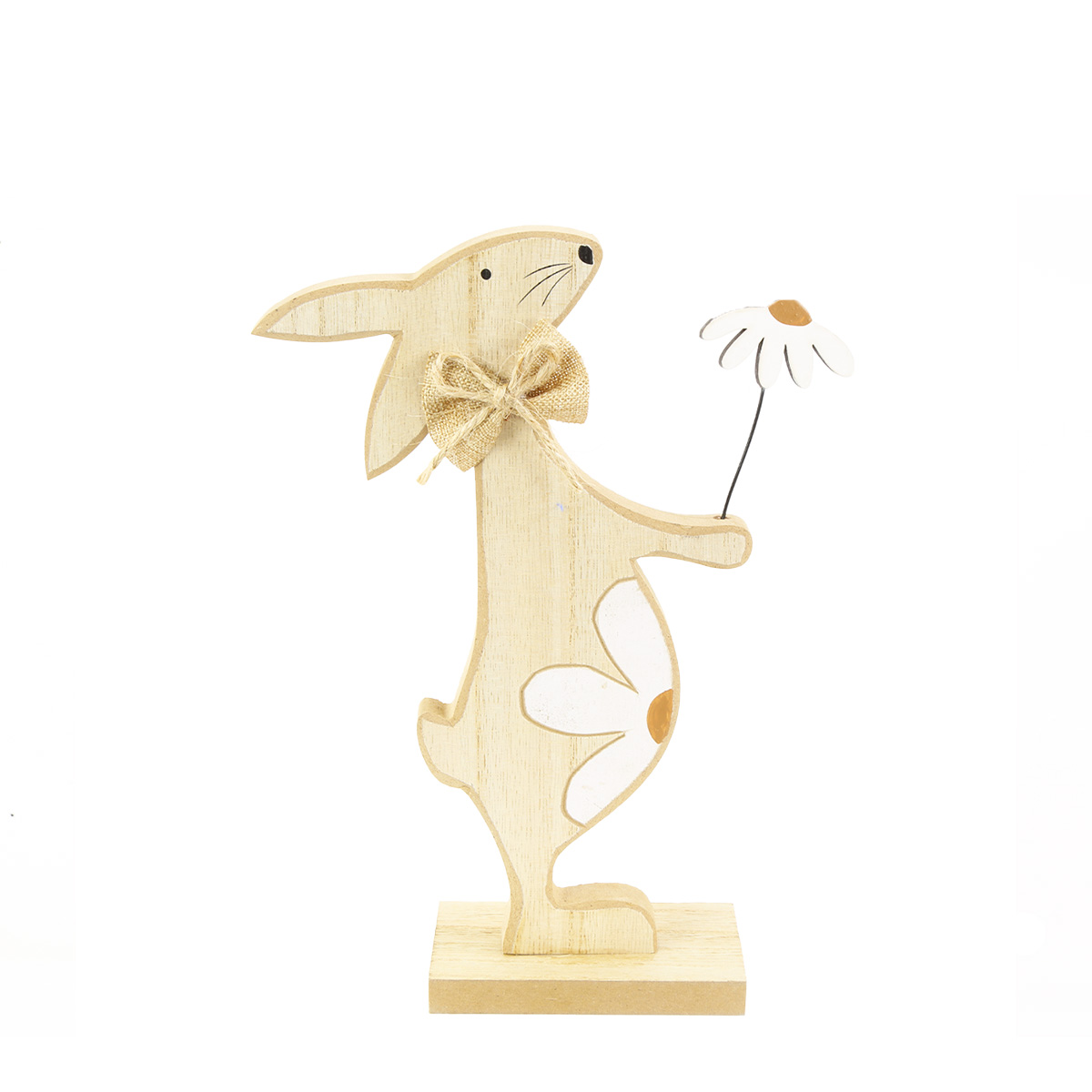 Deko Hase mit Blume, natur, 13x19cm, Holz,  Aufsteller