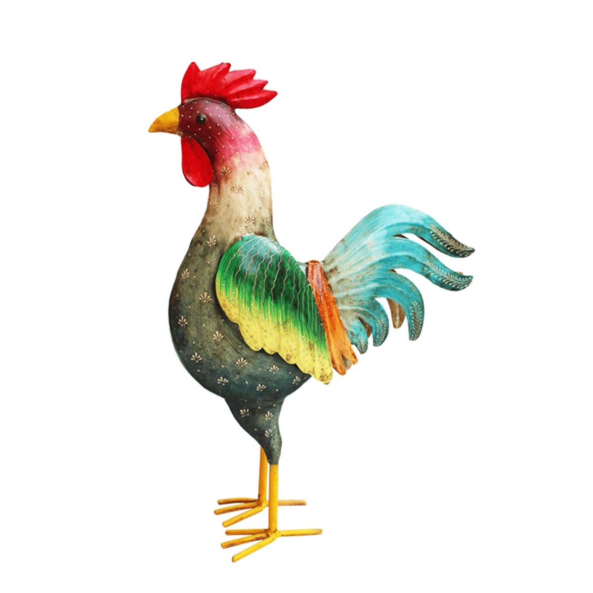 Deko Hahn, Metallhahn schwarz/türkis, 43x63cm, Metall