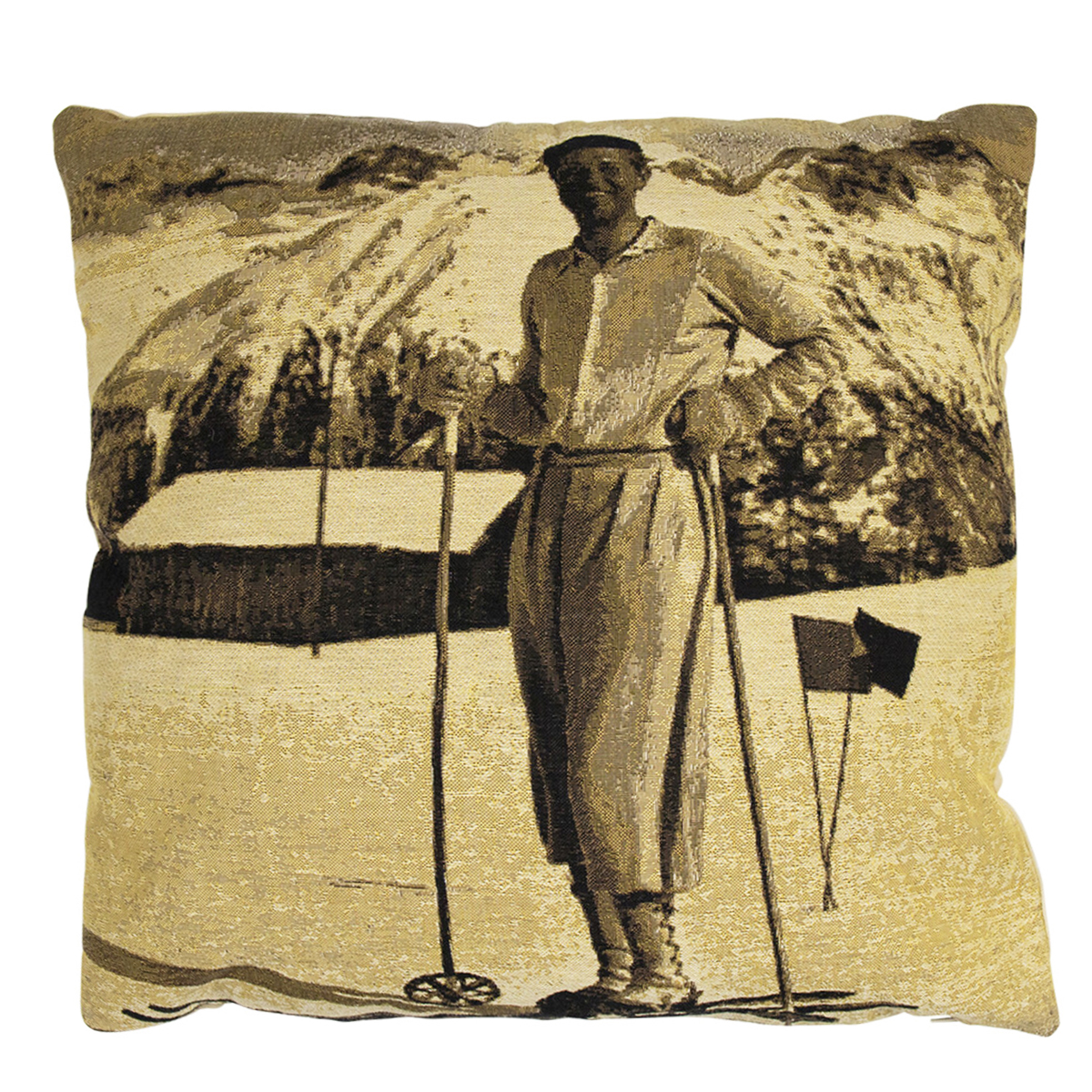 Gobelin Kissen, Mann auf Ski, Sepia, 45x45cm, Mars & More