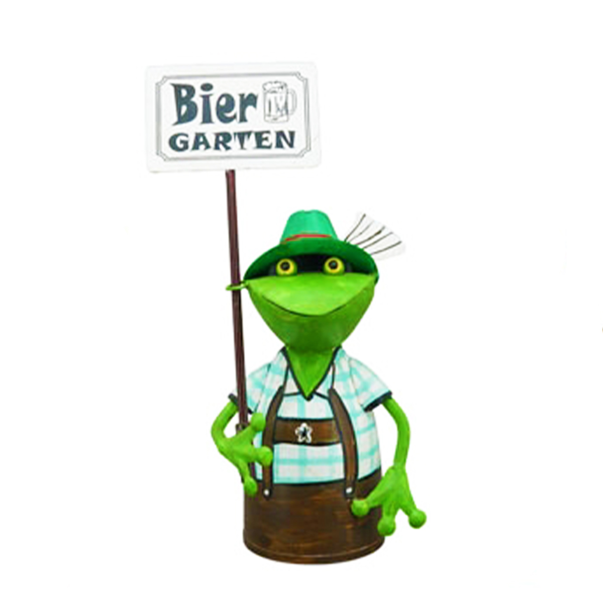 Zaunhocker Frosch, Frosch in Tracht mit Schild Biergarten, 15x30cm, Metall