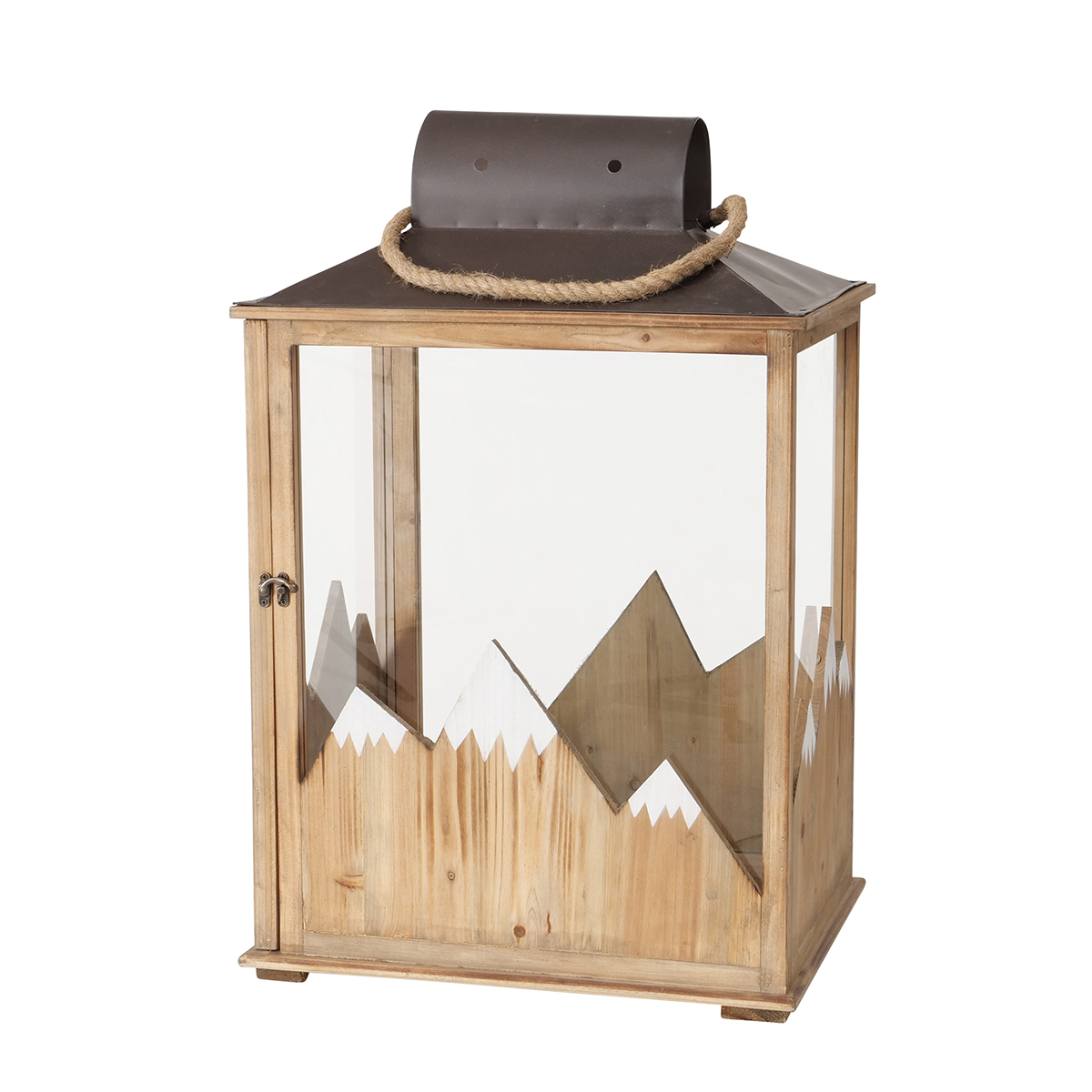 Laterne Dolomiti, Holzlaterne mit Berge beschneit, 45x69cm, Boltze Home Collections