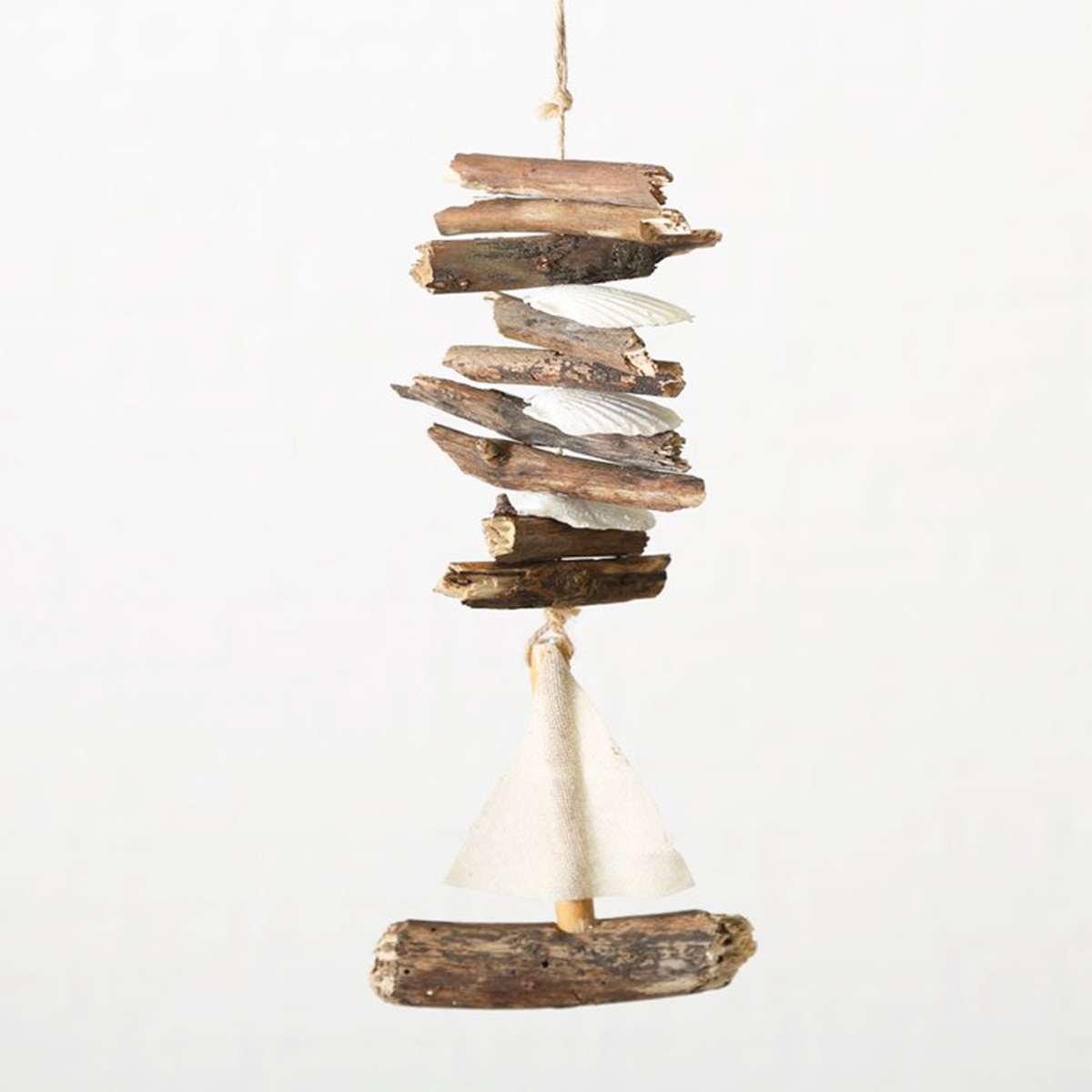 Deko Segelboot, Hänger Leinenboot mit Treibholz, Naturholz/Leinen, 23cm, Boltze Home Collections