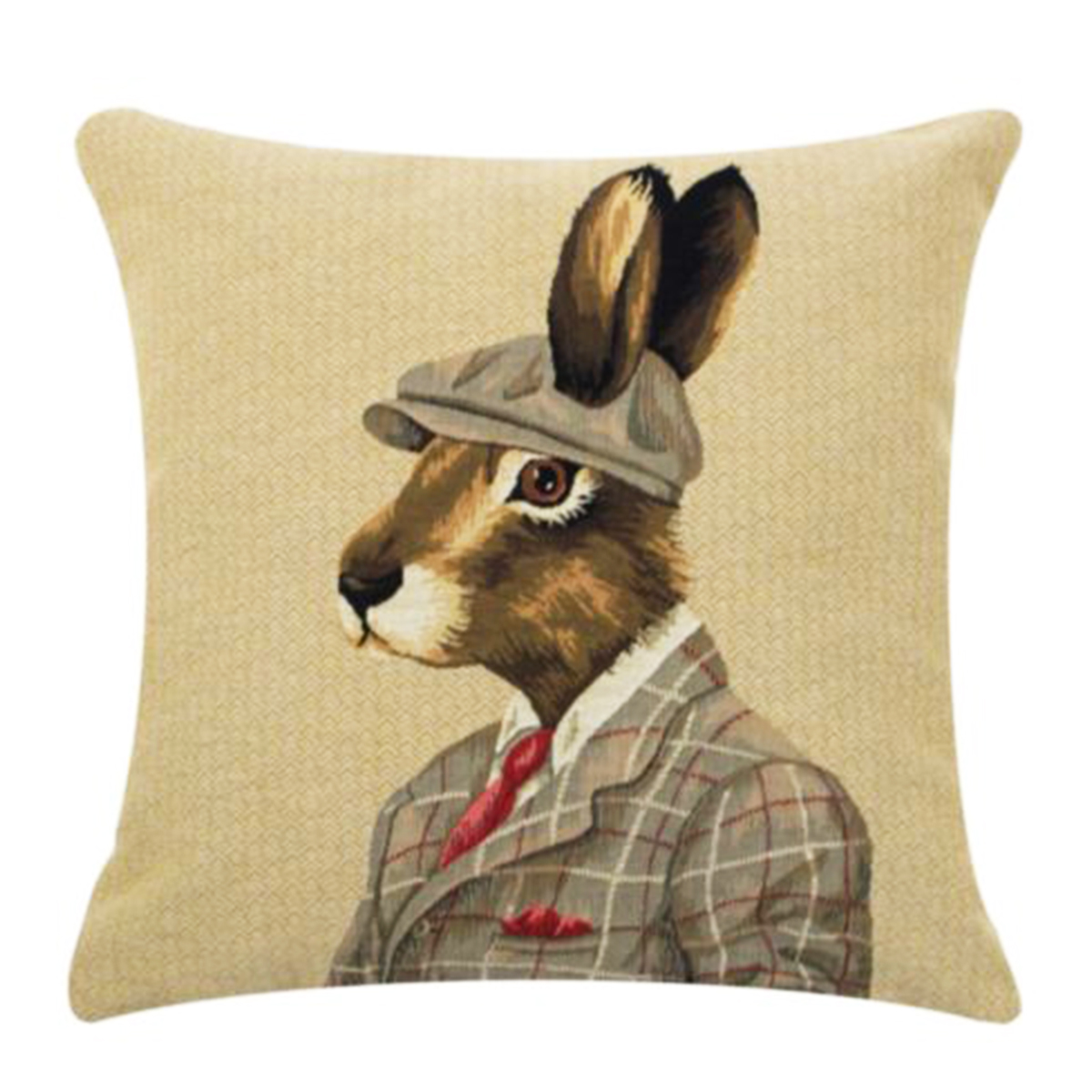 Gobelin Kissen Hase, Jäger Hase mit Schildmütze, 45x45cm, Mars & More