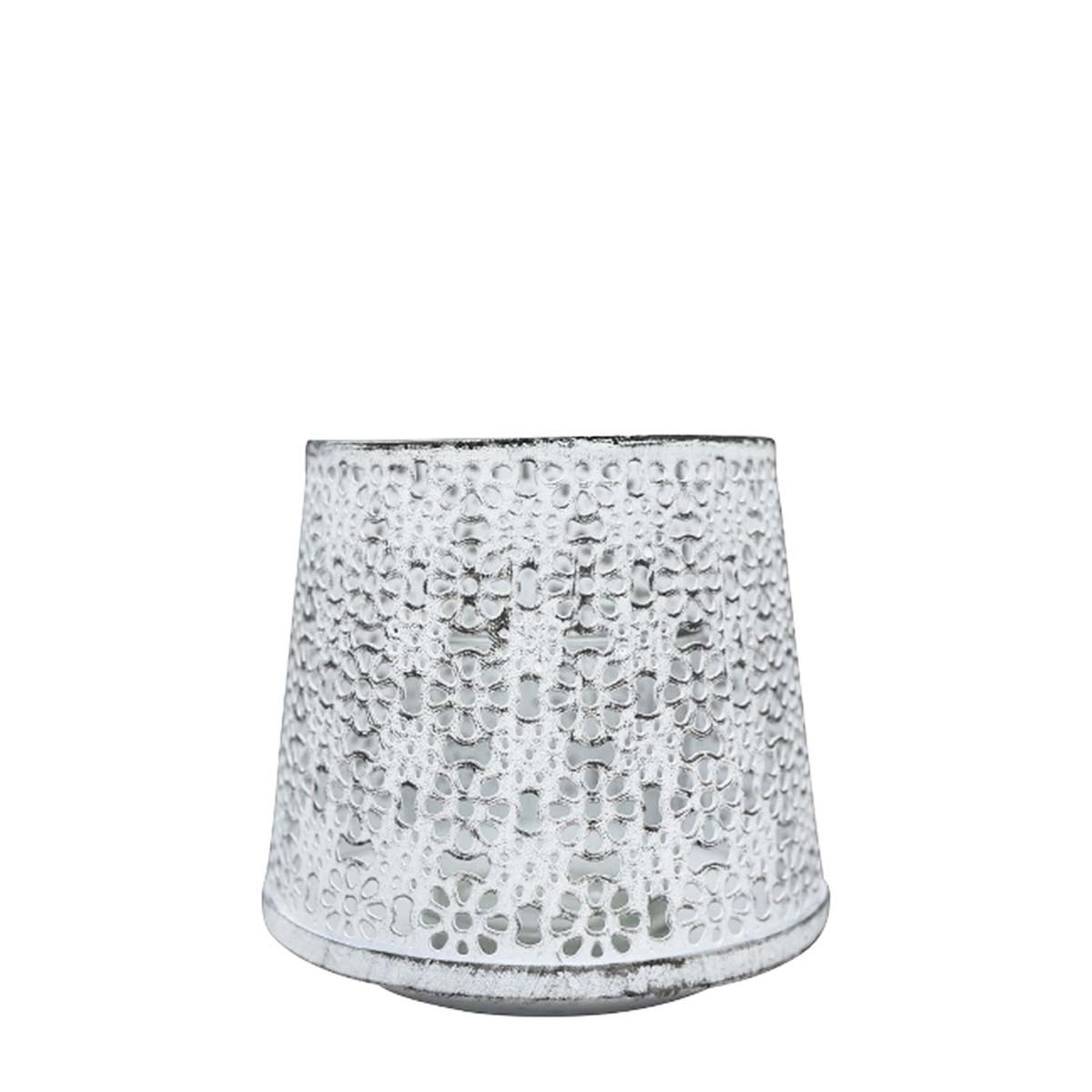 Deko Windlicht Ornament  Antik, durchscheinend, weiß used look, 8x9cm, Metall