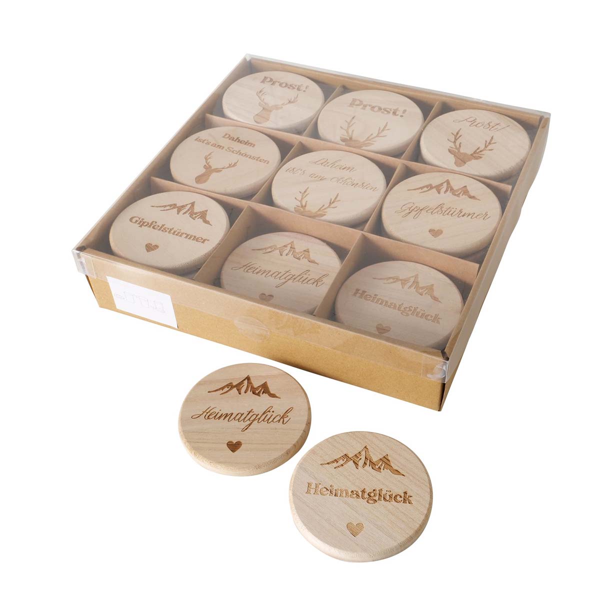 Glasabdeckung, Holz Untersetzer Vilbert, Ø10cm, 9 untersch. Motive,  Boltze Home Collections