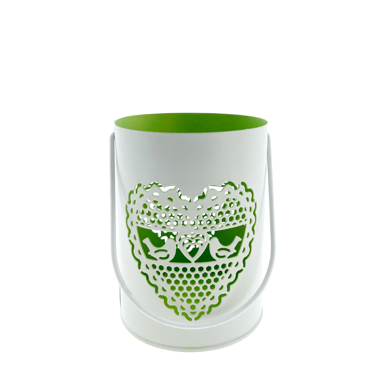 Deko Windlicht Hochzeit,  Metallwindlicht mit Herz und Vögel, 7x10cm