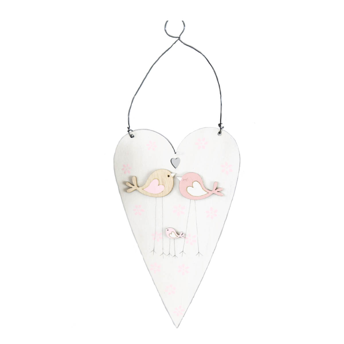 Deko Holz Herz mit Vögel, weiß,  27x11cm, Hänger