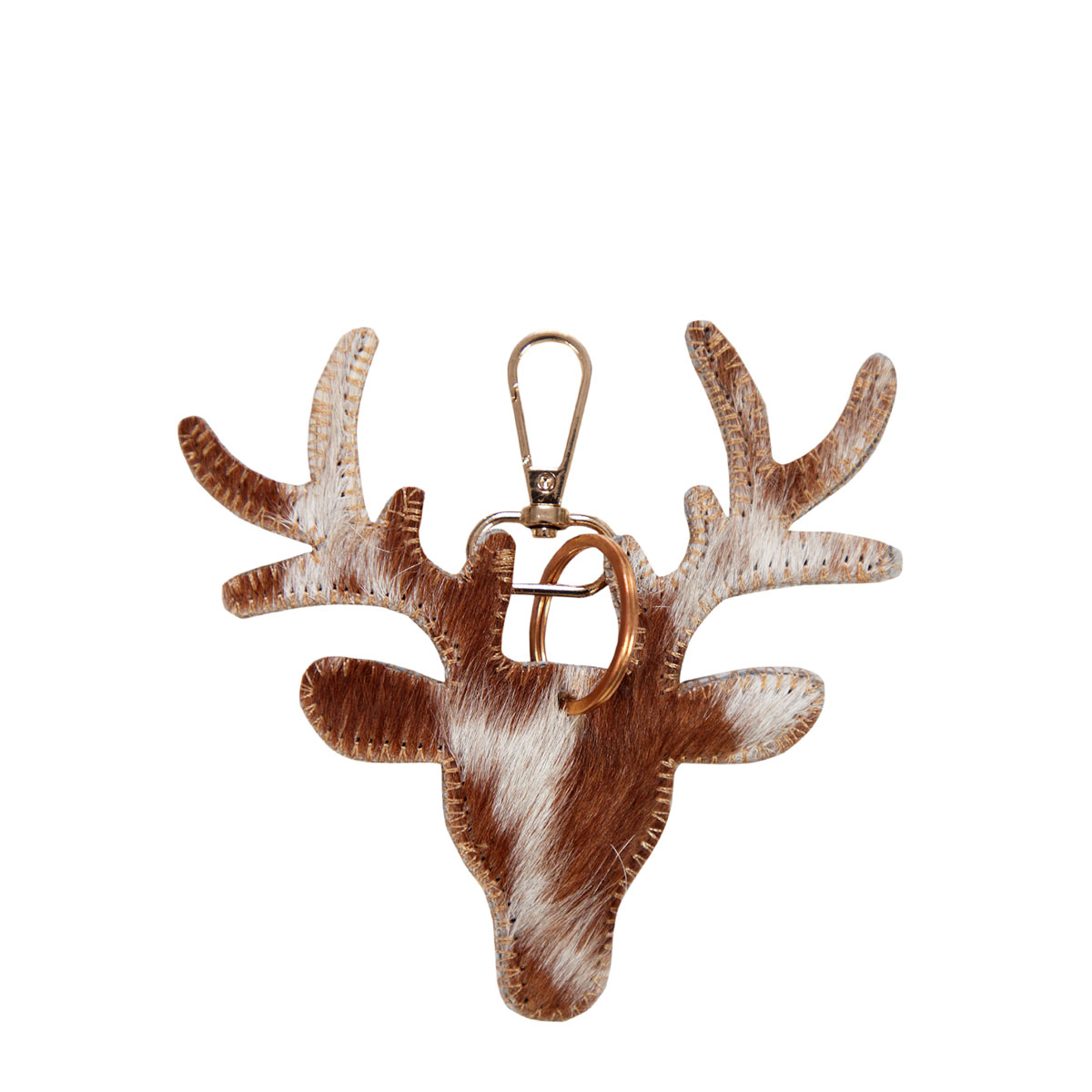 Fell Schlüsselanhänger, Hirsch, braun-weiß, 11x10cm, Mars & More