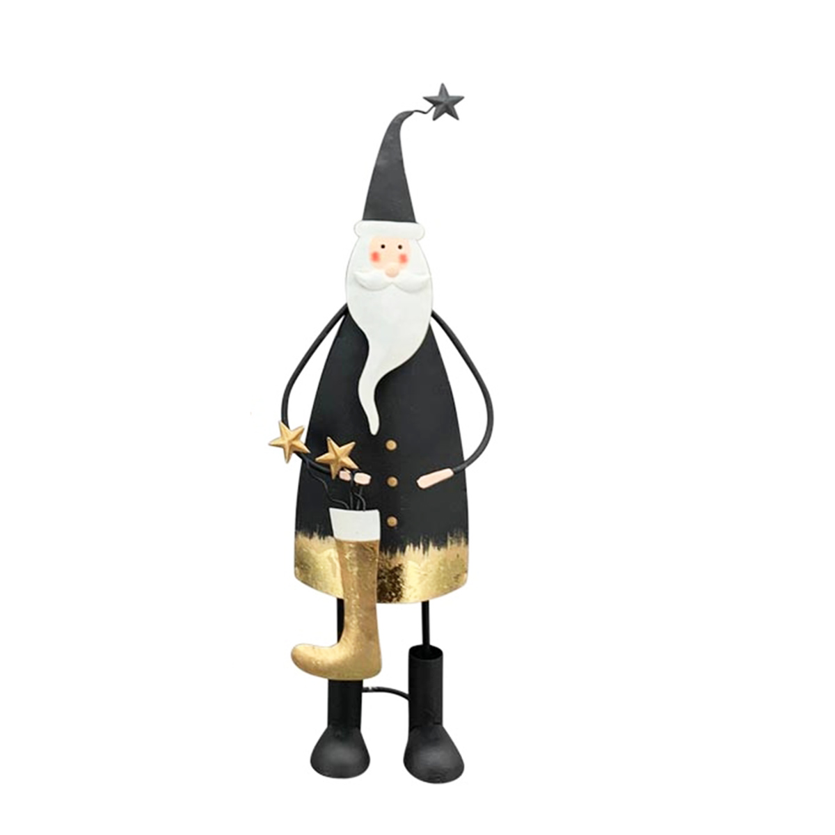 Deko Weihnachtsmann Santa Niko, Nikolaus mit Weihnachtsstrumpf, schwarz-gold, 22cm