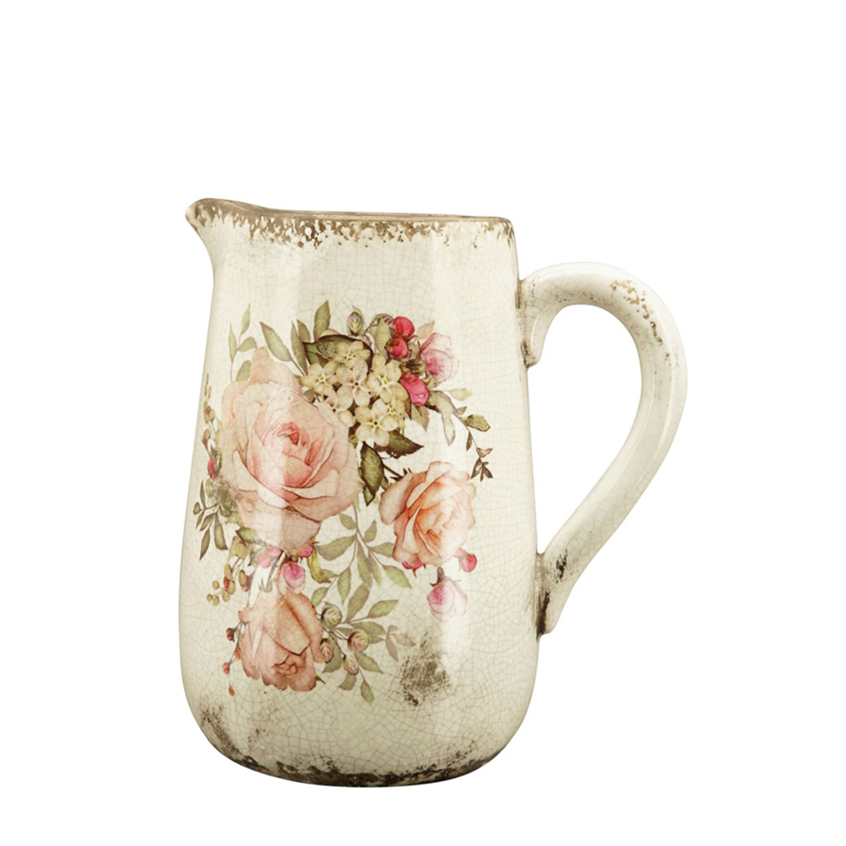 Steingut Krug mit Henkel, Rosen, 18x12cm