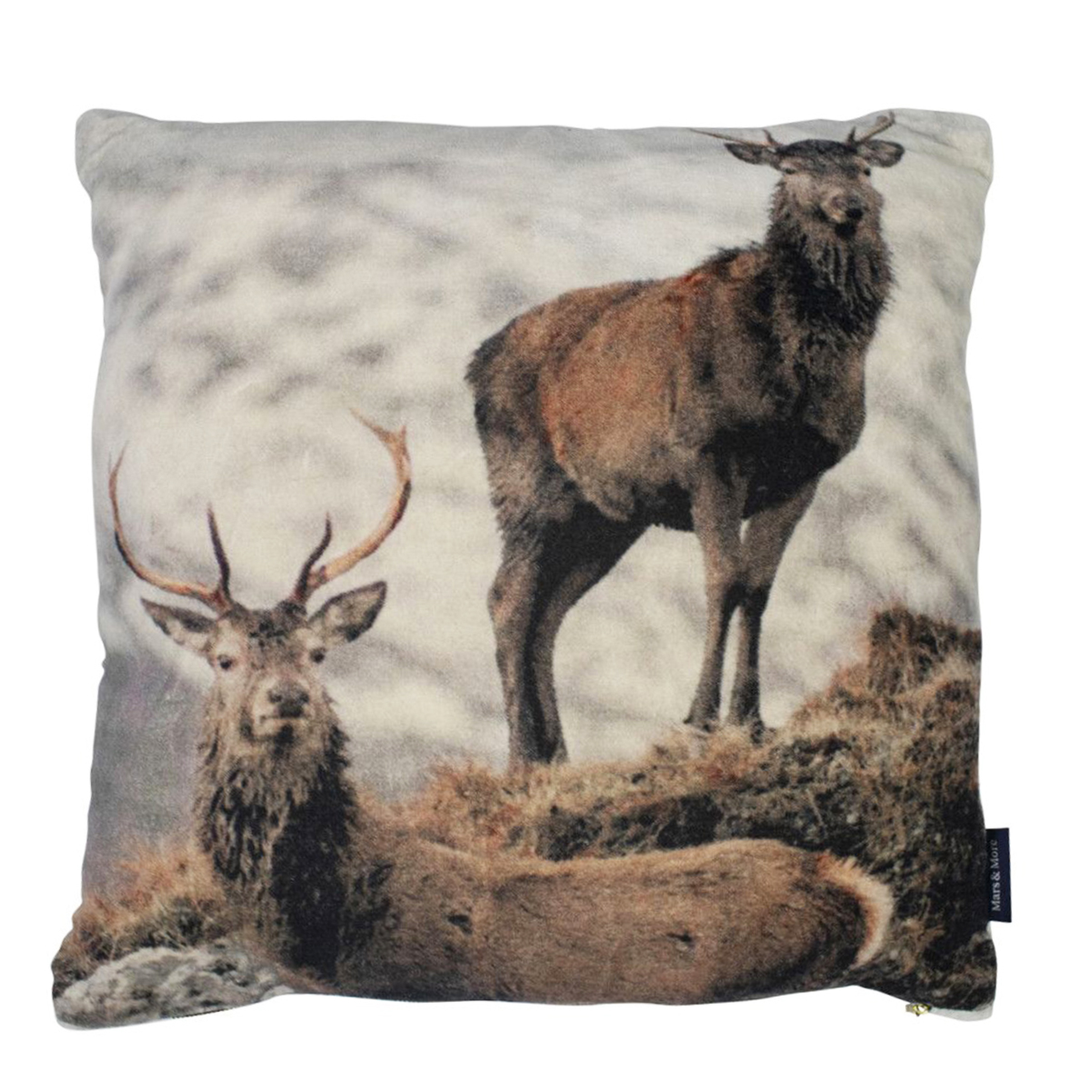 Samt Kissen Hirsch, Schnee am Berg, 45x45cm, Mars & More